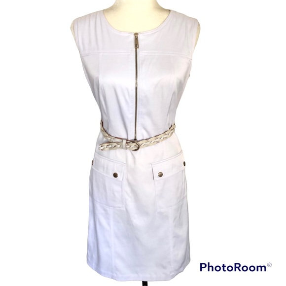 Sharagano White Belted Sleeveless Jean Dress Casual Dress Women’s Size 4 - Picture 2 of 10